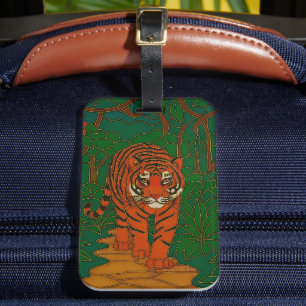 Étiquette À Bagage Art de cloisonné Tigre sur le chemin de la jungle