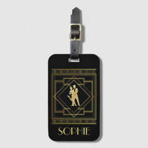 Étiquette À Bagage Art Déco noir et or 1920 personnalisable