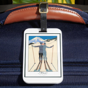 Étiquette À Bagage Art Déco vintage, Amants en Neige par George Barbi