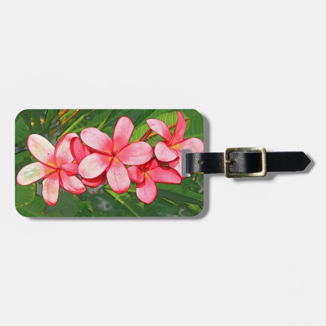 Étiquette À Bagage Art Frangipanier Tropical Rose (Devant horizontal)