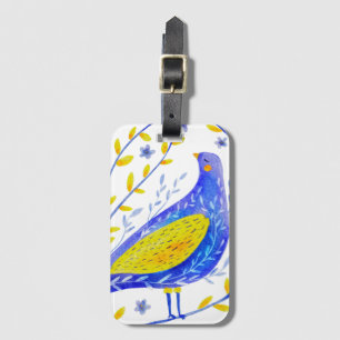 Étiquette À Bagage Art moderne d'oiseau bleu et jaune à l'aquarelle