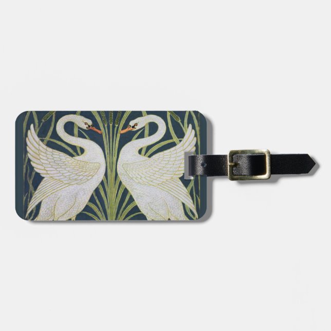 Étiquette À Bagage Art Nouveau Swan Deux Swans (Devant horizontal)