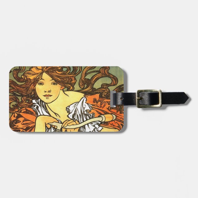 Étiquette À Bagage Art Nouveau Vélo Mucha Art (Devant horizontal)