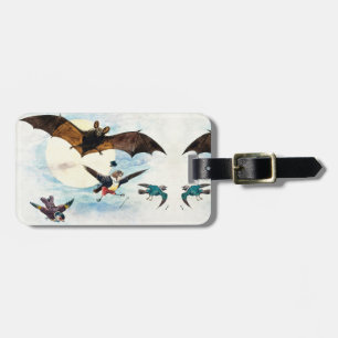 Étiquette À Bagage Art Nouveau vintage chauve-souris et oiseaux habil