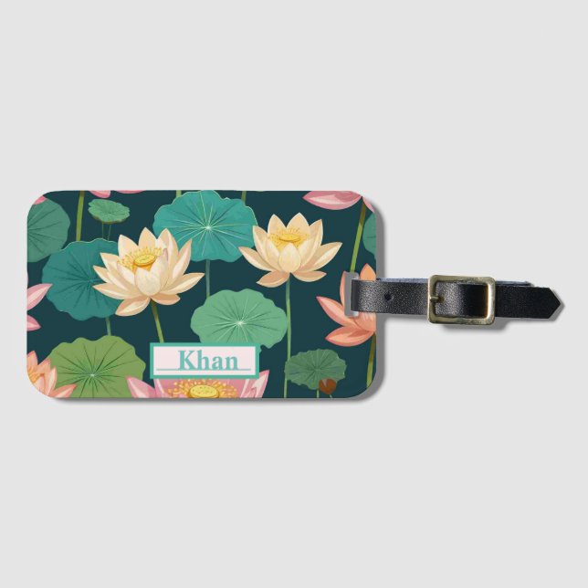 Étiquette À Bagage Art numérique motif Lotus flowers /Personnalisé (Devant Horizontal)