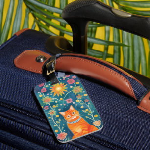 Étiquette À Bagage Art populaire Whimsical Tabby Cat