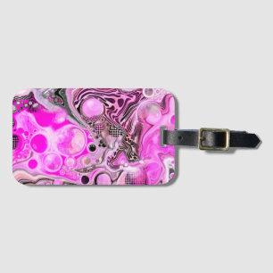 Étiquette À Bagage Art rose et noir fluide