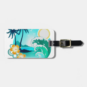 ÉTIQUETTE À BAGAGE ART TROPICAL HAWAÏEN DE SURF