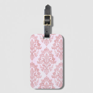 Étiquette À Bagage Assez en rose motif damassé victorien à l'aquarell