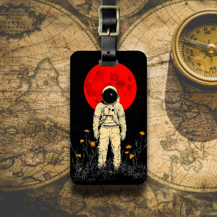 Étiquette À Bagage Astronaute sous la lune rouge