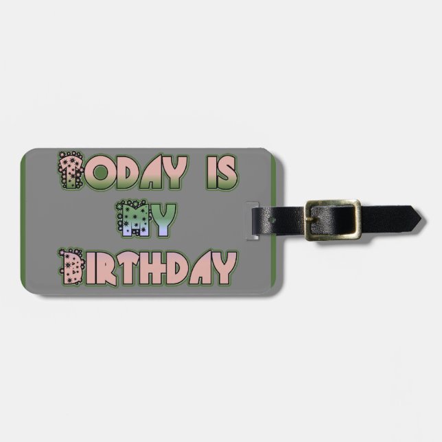 Étiquette À Bagage Aujourd'hui est mon anniversaire Baby Pink Art Pri (Devant horizontal)