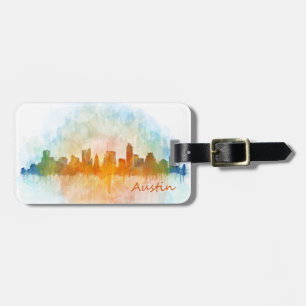 Étiquette À Bagage Austin Texas skyline watercolor v4