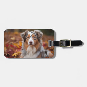 Étiquette À Bagage Australian Shepherd dans les feuilles d'automne qu