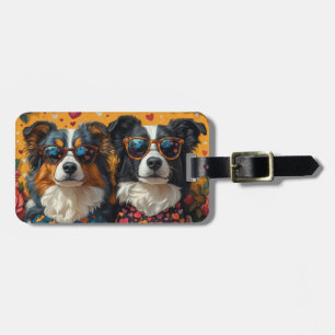 Étiquette À Bagage Australian Shepherd Heart Roses Saint-Valentin