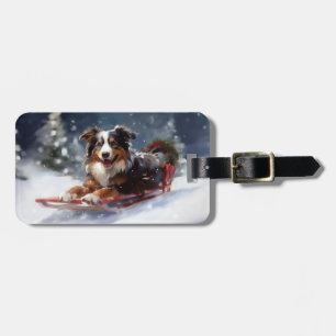 Étiquette À Bagage Australian Shepherd hiver neige de Noël