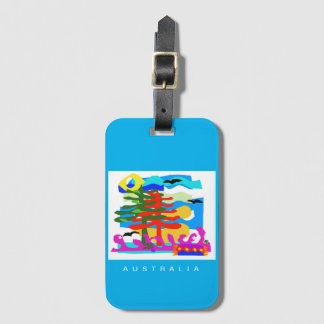 Étiquette À Bagage Australie - PLAGES - Soleil & Surf - Bleu