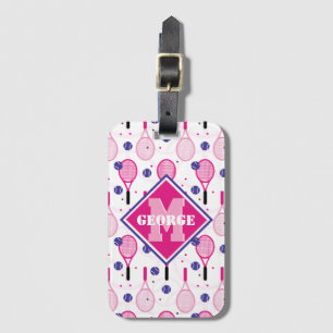 Étiquette À Bagage Avec nom & initiale, raquettes de tennis rose & vi
