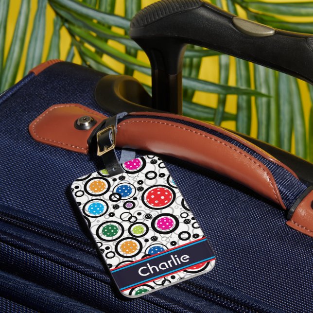 Étiquette À Bagage Avec nom Motif avec Pickleballs  (Insitu Rectoal 1)