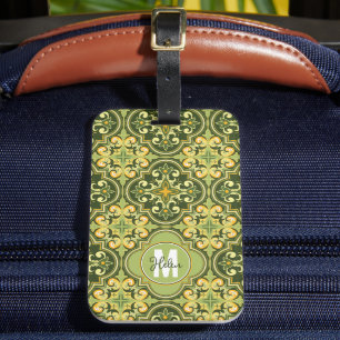 Étiquette À Bagage Avec son nom 💚 💛 olive et jaune Azulejos Luggag