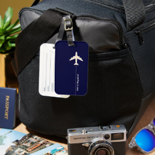 Étiquette À Bagage Avion avec ligne pointillée bleu foncé