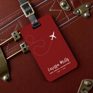 Étiquette À Bagage Avion avec route pointillée rouge foncé
