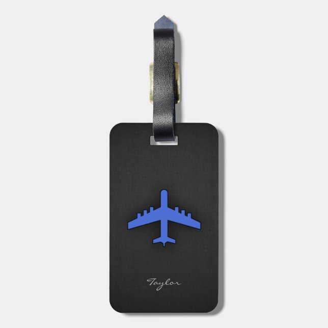 Étiquette À Bagage Avion bleu royal (Dos Vertical)