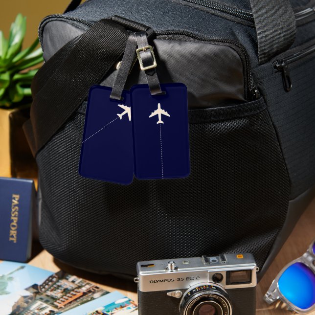 Étiquette À Bagage avion de voyage avec ligne pointillée (Recto & Verso)