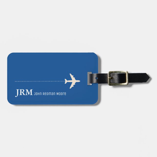 Étiquette À Bagage avion de voyage bleu personnalisé (Devant horizontal)