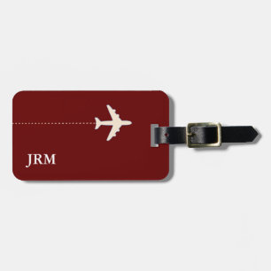 Étiquette À Bagage avion de voyage simple et personnalisé rouge foncé