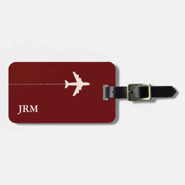 Étiquette À Bagage avion de voyage simple et personnalisé rouge foncé (Devant horizontal)
