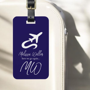 Étiquette À Bagage Avion (face avant), Carte du monde (dos) BLEU