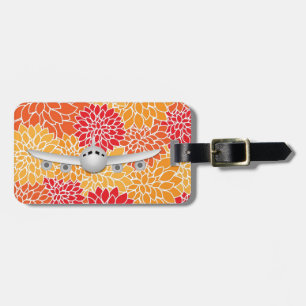 Étiquette À Bagage Avion oriental vintage rouge et orange