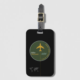 Étiquette À Bagage avion sur étiquette de bagage verte avec nom