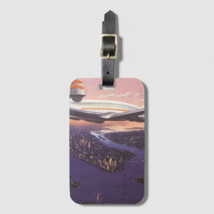 Étiquette À Bagage Avion vintage au-dessus de Hudson River, New York
