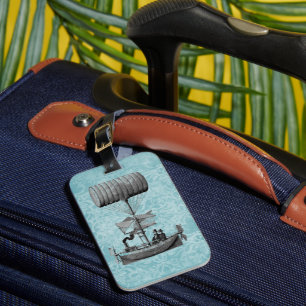 Étiquette À Bagage Avion vintage  Damas bleu