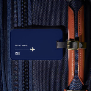 Étiquette À Bagage Avion Voyage Discret Classic Bleu foncé