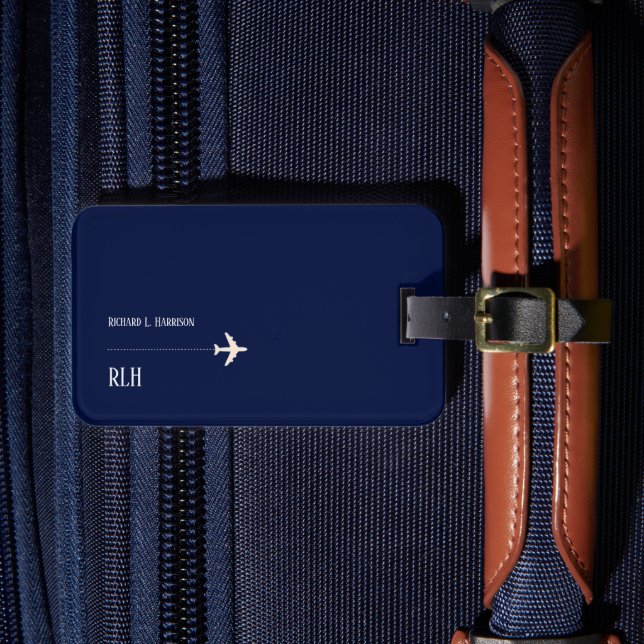 Étiquette À Bagage Avion Voyage Discret Classic Bleu foncé (Insitu Rectoal 4)