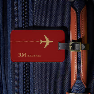 Étiquette À Bagage Avion Voyage Personnalisé Rouge foncé