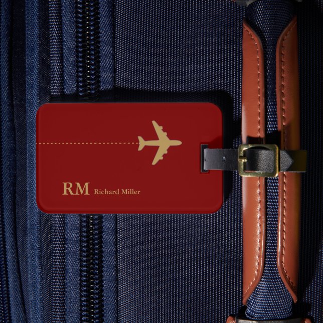 Étiquette À Bagage Avion Voyage Personnalisé Rouge foncé (Insitu Rectoal 4)