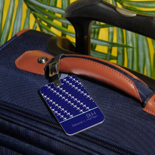 Étiquette À Bagage Avions blancs avec nom & initiales, élégant bleu