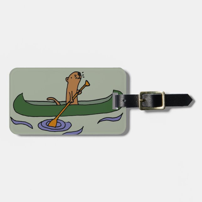 Étiquette À Bagage Aviron drôle de loutre de mer dans le canoë (Devant horizontal)