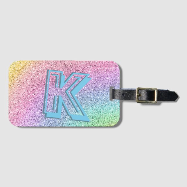 Étiquette À Bagage Awesome Pastel Parties scintillant Girly Monogramm (Devant Horizontal)