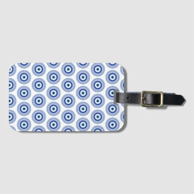 Étiquette À Bagage Aztec Cercle grec Clé mal Motif oeil bleu (Devant Horizontal)