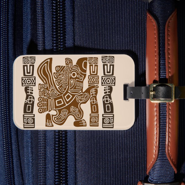 Étiquette À Bagage Aztec Eagle Guerrier Tribal Art antique (Insitu Rectoal 4)