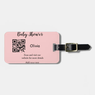 Étiquette À Bagage Baby shower rose simple q r code ajouter le texte 