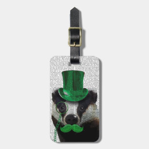 Étiquette À Bagage Badger avec chapeau vert et moustache