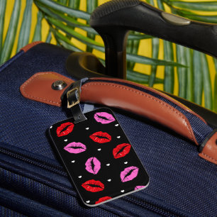 Étiquette À Bagage Baiser Lèvres rose et rouge, Coeurs Bagage Balise 