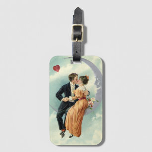 Étiquette À Bagage Baiser victorien vintage sur une lune de croissant