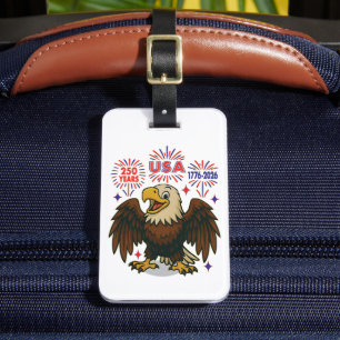 Étiquette À Bagage Bald Eagle avec Fireworks - USA 250 ans 1776-2026