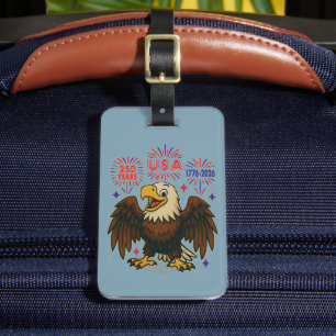 Étiquette À Bagage Bald Eagle avec Fireworks - USA 250 ans 1776-2026